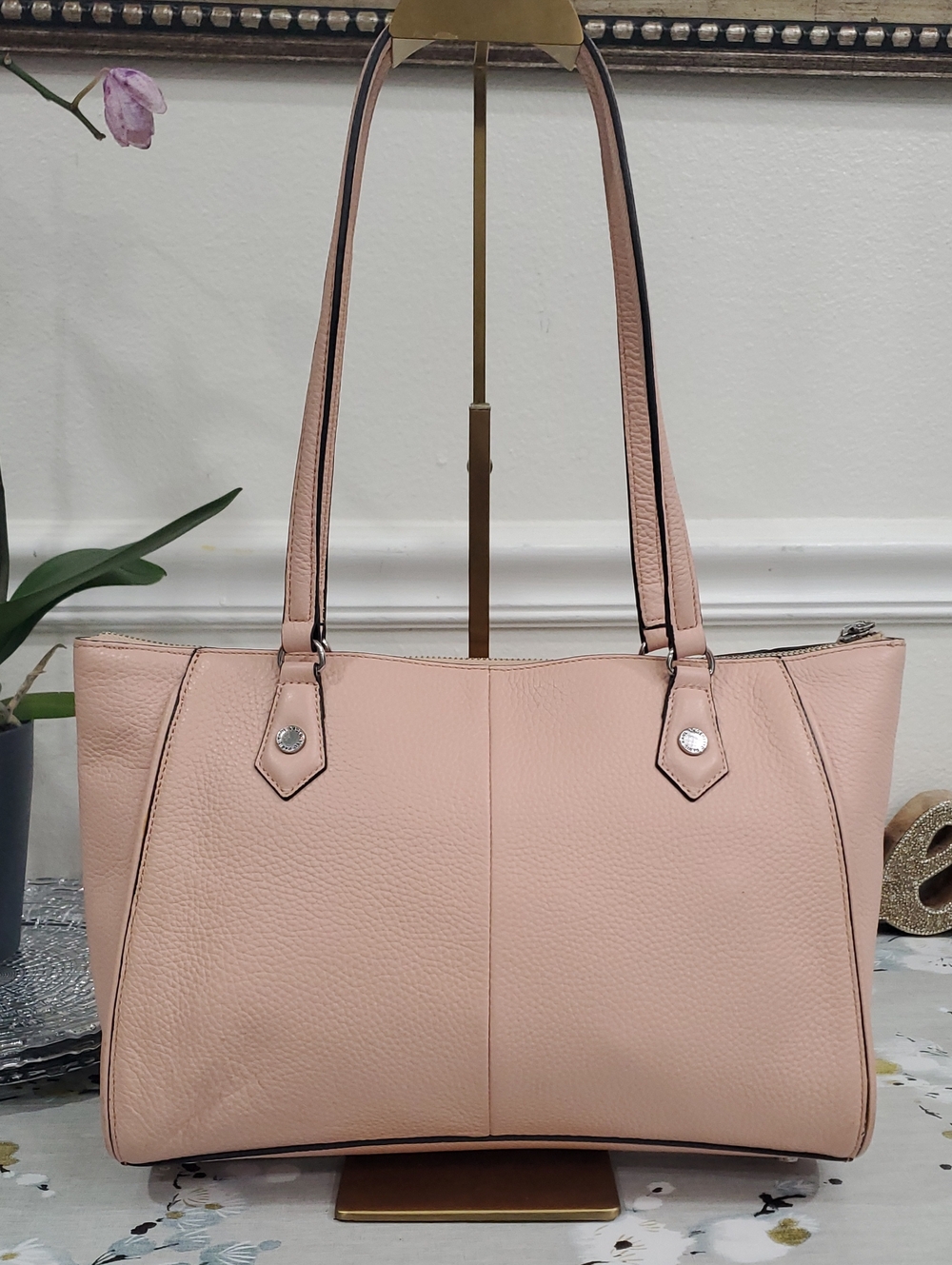 KARL LAGERFELD PINK PEBBLE LEATHER SATCHEL/SHOULDER TOTE BAG💗 - Picture 3 of 16